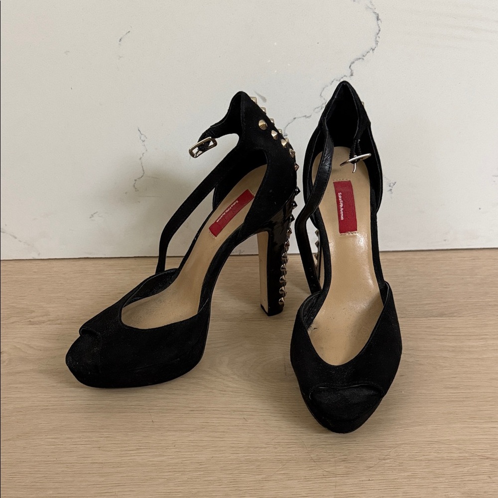 Saks Fifth Avenue Black Heels with Gold Studs
